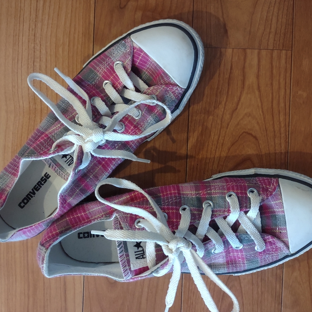 Converse All Star Pink Plaid Sneakers Size 8 EUR 38.5 GUC
